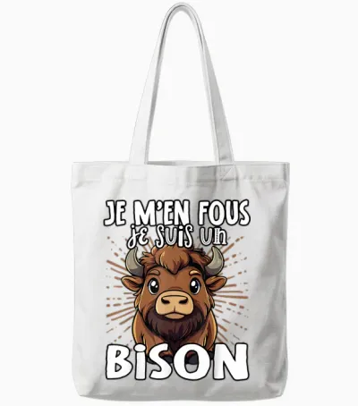 Je M'en Fous Je Suis Un Bison - Bison Mignon T-Shirt, Black, S Tote Bags - White