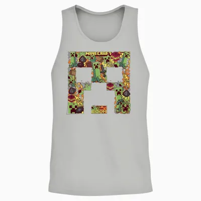 Minecraft Creeper Big Face Collage T-Shirt, Black Unisex Tank Top - Ash