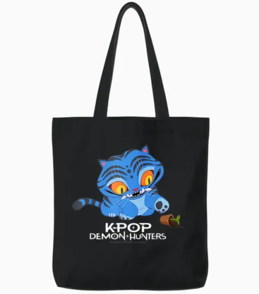 Kpop Demon Hunters Cute Derpy Officially Licensed Tote Bags - Black