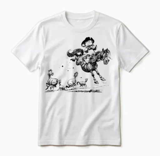 Thelwell Horseman Taming Wild Horse Unisex T-Shirt in White