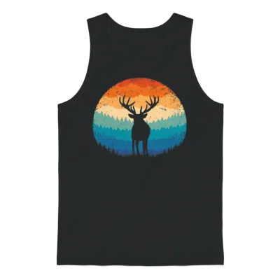 Retro Mountain Deer Unisex Tank Top - Black