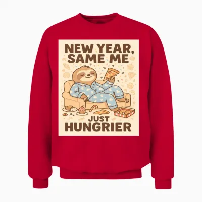 New Year Same Me Just Hungrier Sloth Unisex Sweatshirt - Red