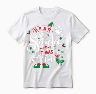 Maltese Dog Christmas Dog Breed Unisex T-Shirt - White