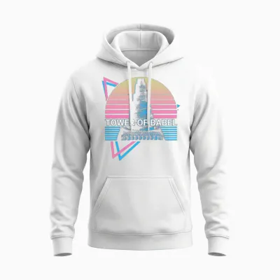 Tower of Babel Retro Unisex Hoodie - White