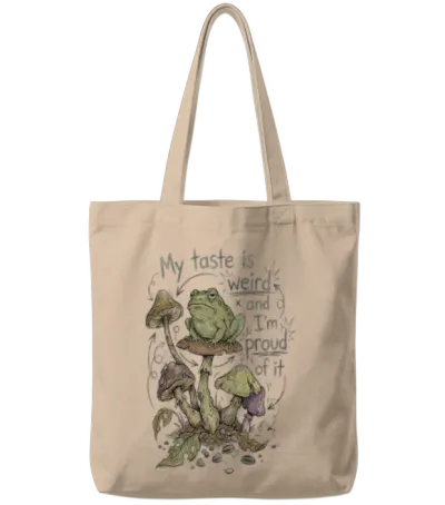 Bad Taste Confession – Funny Mushroom & Frog Tote Bags - Natural