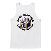 More Expresso Less Depresso Unisex Tank Top - White – 1
