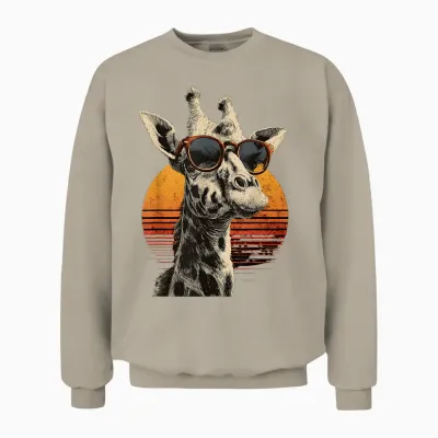 Girafe Avec Lunettes De Soleil Wildlife Safari Girafe Amoureux Des Animaux Unisex Sweatshirt - Sand