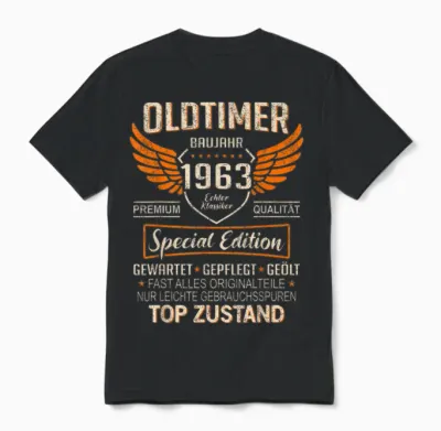Oldtimer Year 1963 Born Vintage 1963 Birthday T-Shirt, Black Unisex T-Shirt - Black