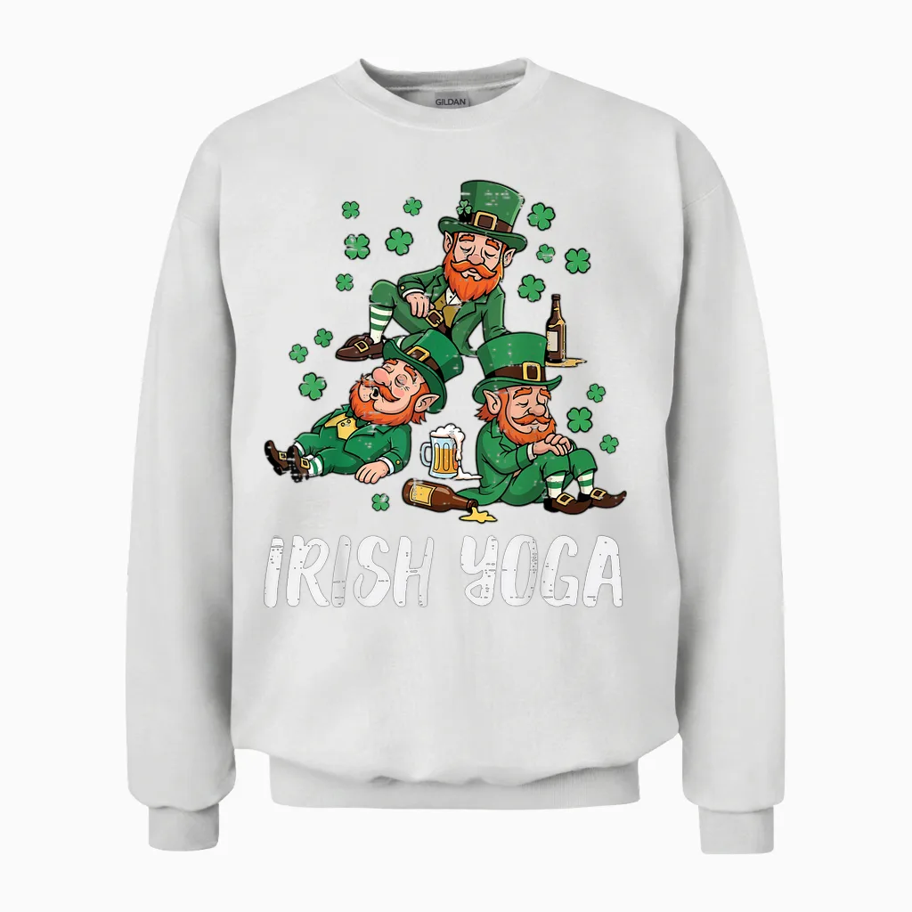 St. Patricks Day Irish Yoga Kobold Saint Paddys Herren Damen Unisex Sweatshirt in White