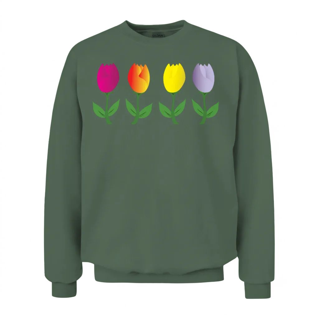 Tulips, Tulips Gifts, Tulip Flower, Tulip Merch, Unisex Sweatshirt - Military Green