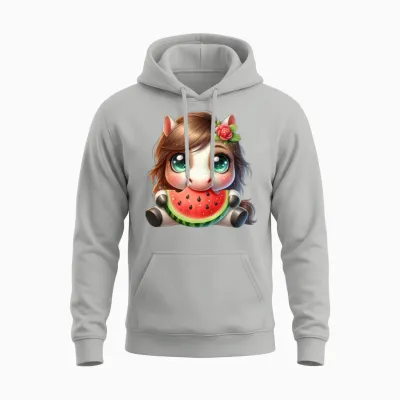 Horse Eating Watermelon Unisex Hoodie - Ash