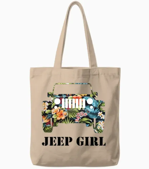 Jeep Girl Tropical Summer & Beach Tote Bags in Natural