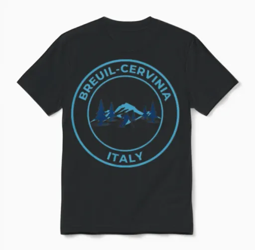 Retro Cool Skiing in Breuil Cervinia Italy Blue Unisex T-Shirt in Black