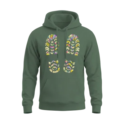 Funny Hiking Mountains Nature Outdoor Footprints Unisex Hoodie - Military Green