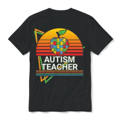 Autism Teacher Retro Unisex T-Shirt - Black