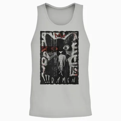 Cat Ramen Noodle Japanese Anime Manga Ramen Kawaii Cat T-Shirt, Black Unisex Tank Top - Ash
