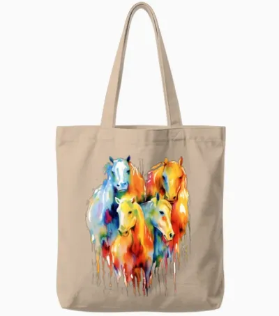 Miniature Horses Mini Horse Watercolor Splash Tote Bags - Natural