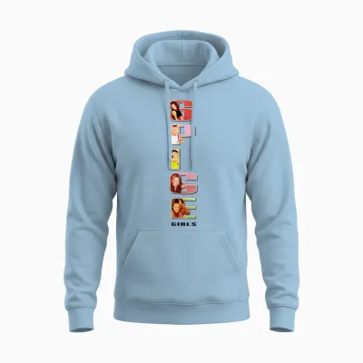 Official Spice Girls Stacked T-Shirt Logo, White Unisex Hoodie - Light Blue