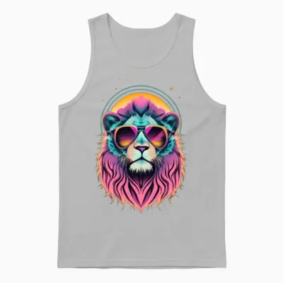 Retro Cool Lion Wearing Sunglasses - Retro Sunset Unisex Tank Top - Ash