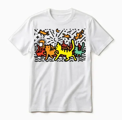 Walking Cats - the Haring Cats Collection Unisex T-Shirt - White