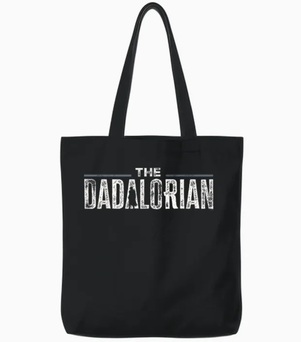 Star Wars the Mandalorian the Dadalorian Weathered Logo Tote Bags in Black