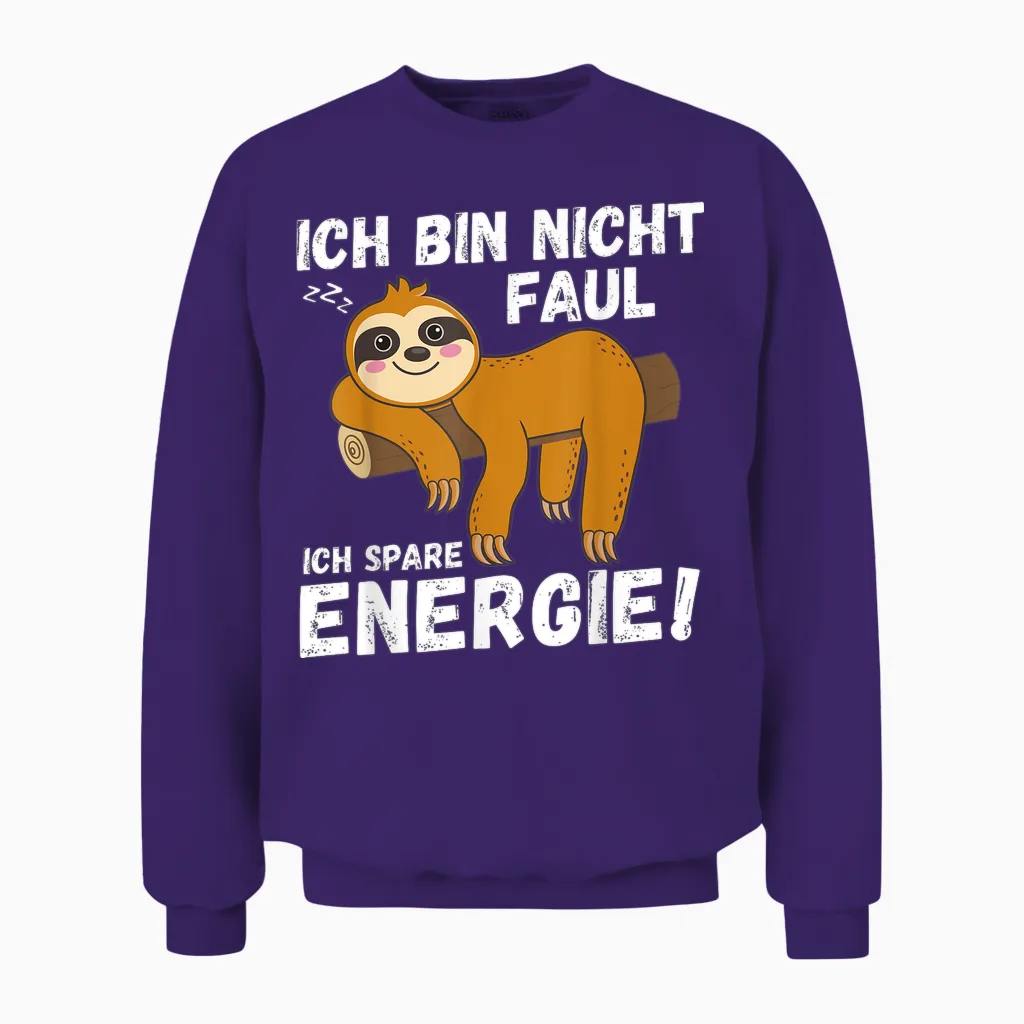 I Am Not Faul Save Energy Sloth Funny T-Shirt, Black Unisex Sweatshirt in Purple