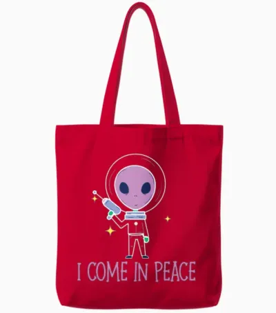 Alien I Come in Peace Halloween Costume Tote Bags - Red