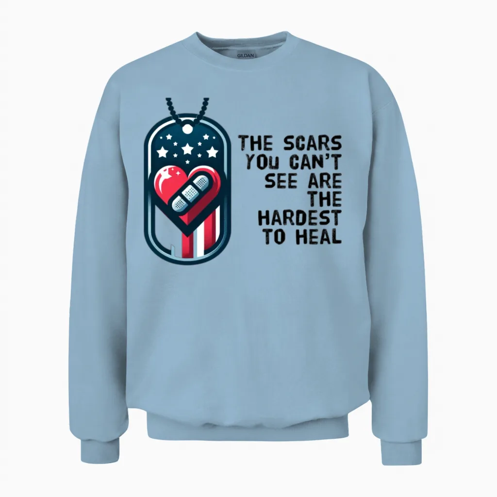 Veteran Mental Health Awareness Gift Unisex Sweatshirt in Light Blue