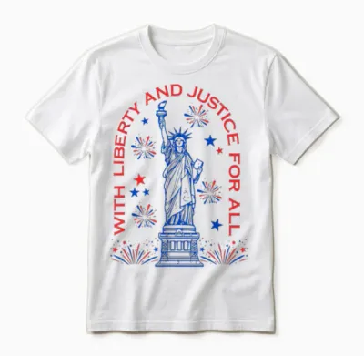 Retro Funny 4th of July with Liberty and Justice for All Unisex T-Shirt - White