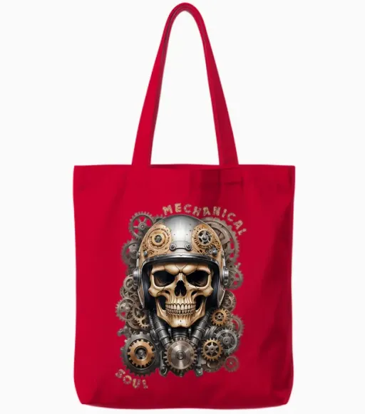 Biker Skull Biker Skull Vintage Motorcycle Custom Retro T-Shirt, Black, S Tote Bags in Red