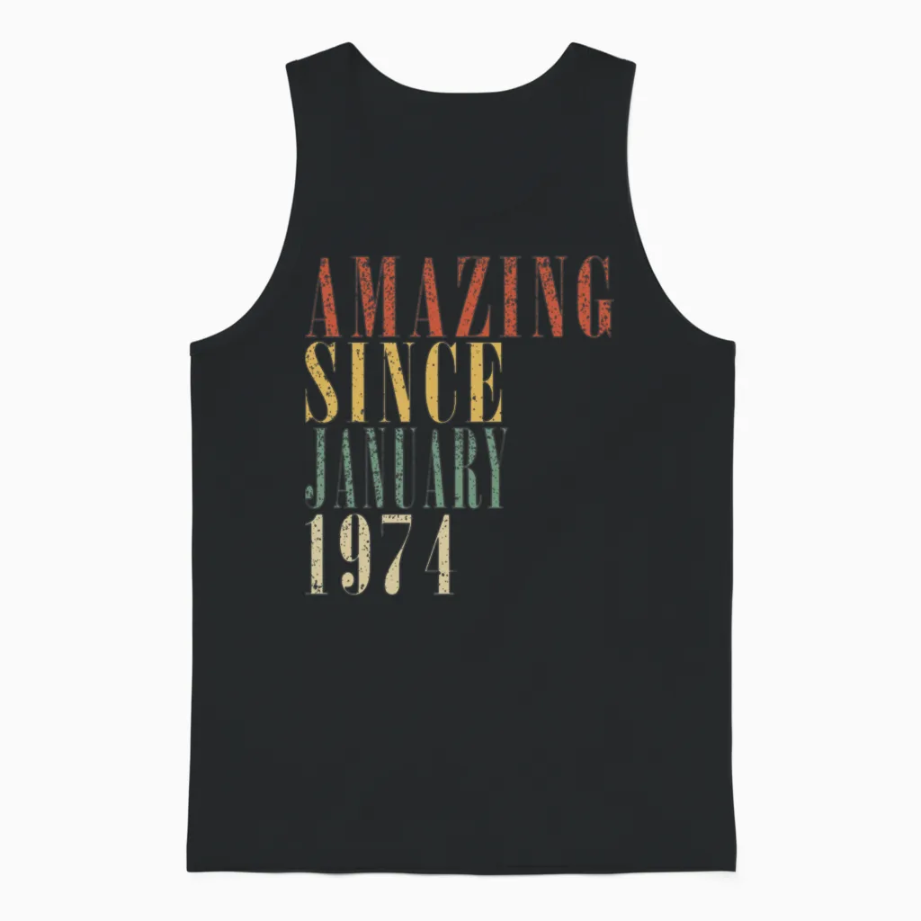 January 1974 Vintage Birthday Present Unisex Tank Top in Black