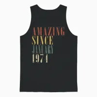 January 1974 Vintage Birthday Present Unisex Tank Top in Black - 1