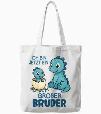 Children's Siblings Dinosaur Baby T-Shirt with German Text "ich Bin Jetzt Ein Großer Bruder" [german, Black, S Tote Bags - White