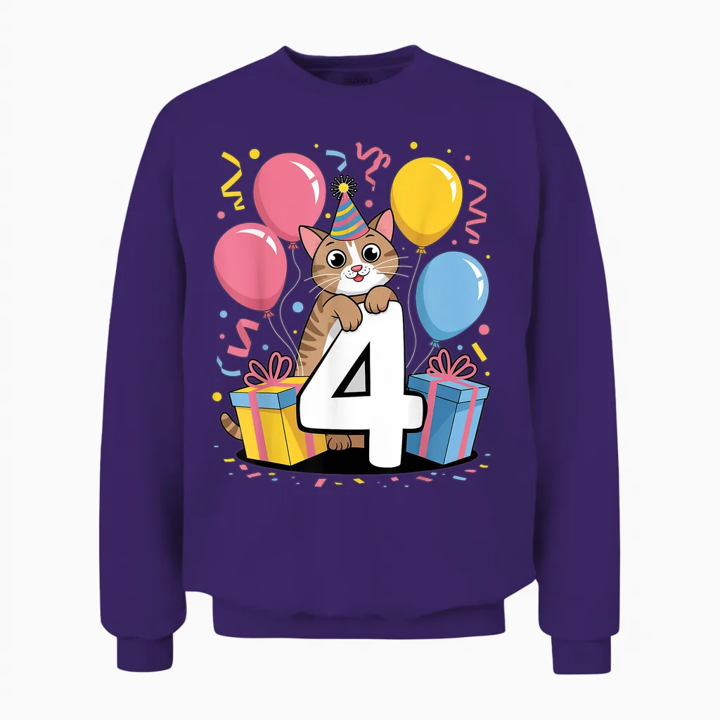 Katze 4. Geburtstag Für Junge Mädchen 4 Jahre Alt Vierte Vier Katze Unisex Sweatshirt in Purple