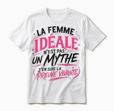 Cadeau Femme Idéale Mythe Preuve Vivante Original Humour Unisex T-Shirt - White