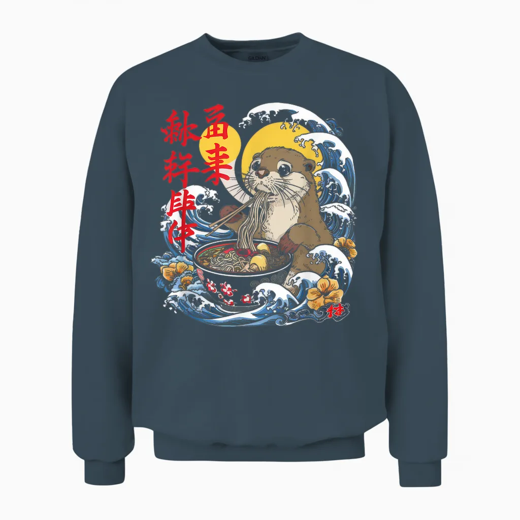 Otter Ramen T-Shirt Kawaii Manga Anime Ramen Noodles Y2k Retro T-Shirt, Black, S Unisex Sweatshirt in Dark Heather
