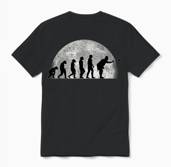 Bowling Evolution Moon Petanque Balls T-Shirt, Black, S Unisex T-Shirt in Black