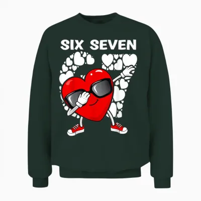 Valentines Day Boys Kids Girls Hearts Dabbing Six Seven 67 Unisex Sweatshirt - Forest