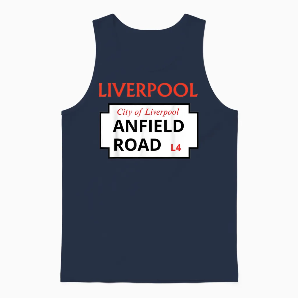 Visit Liverpool Shirt Sign Street City of Liverpool United Kingdom Unisex Tank Top in Navy