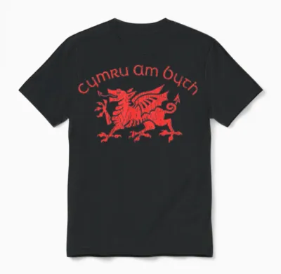 Cymru Am Byth Dragon Funny Red Welsh Pride Men Wom Unisex T-Shirt - Black