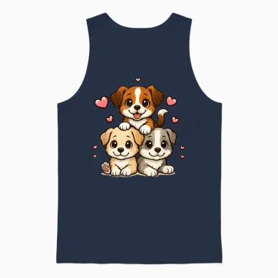 Cute Kawaii Puppies Neko Funny Dog Lover Gift Women Girls Unisex Tank Top - Navy