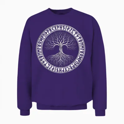 Nordic Tree of Life Yggdrasil Circle of Runes Viking Unisex Sweatshirt - Purple
