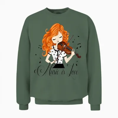 Violoniste Fille Dessin Animé Musique Classique Folk Unisex Sweatshirt - Military Green