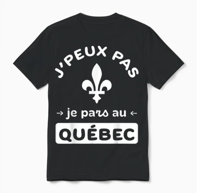 Canada "j'peux Pas Je Pars Au Québec" Humour Pvt Touriste Unisex T-Shirt in Black