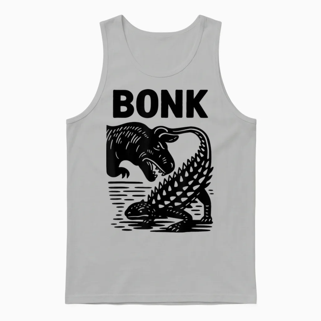 Funny Bonk Dinosaur Prehistoric Humour Ankylosaurus Dino Unisex Tank Top in Ash