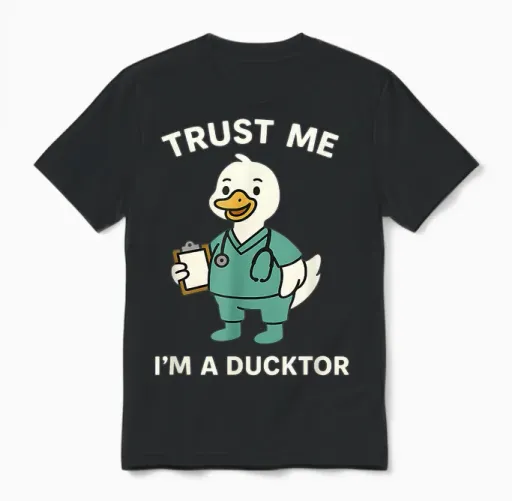 Funny Trust Me I'm a Ducktor Medical Pun Quack Duck Doctor Unisex T-Shirt in Black