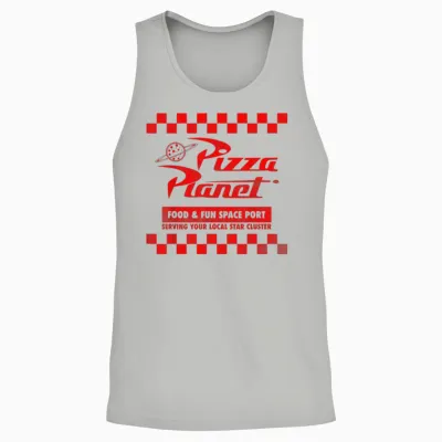 Disney Pixar Toy Story Pizza Planet Checkered Logo Unisex Tank Top - Ash