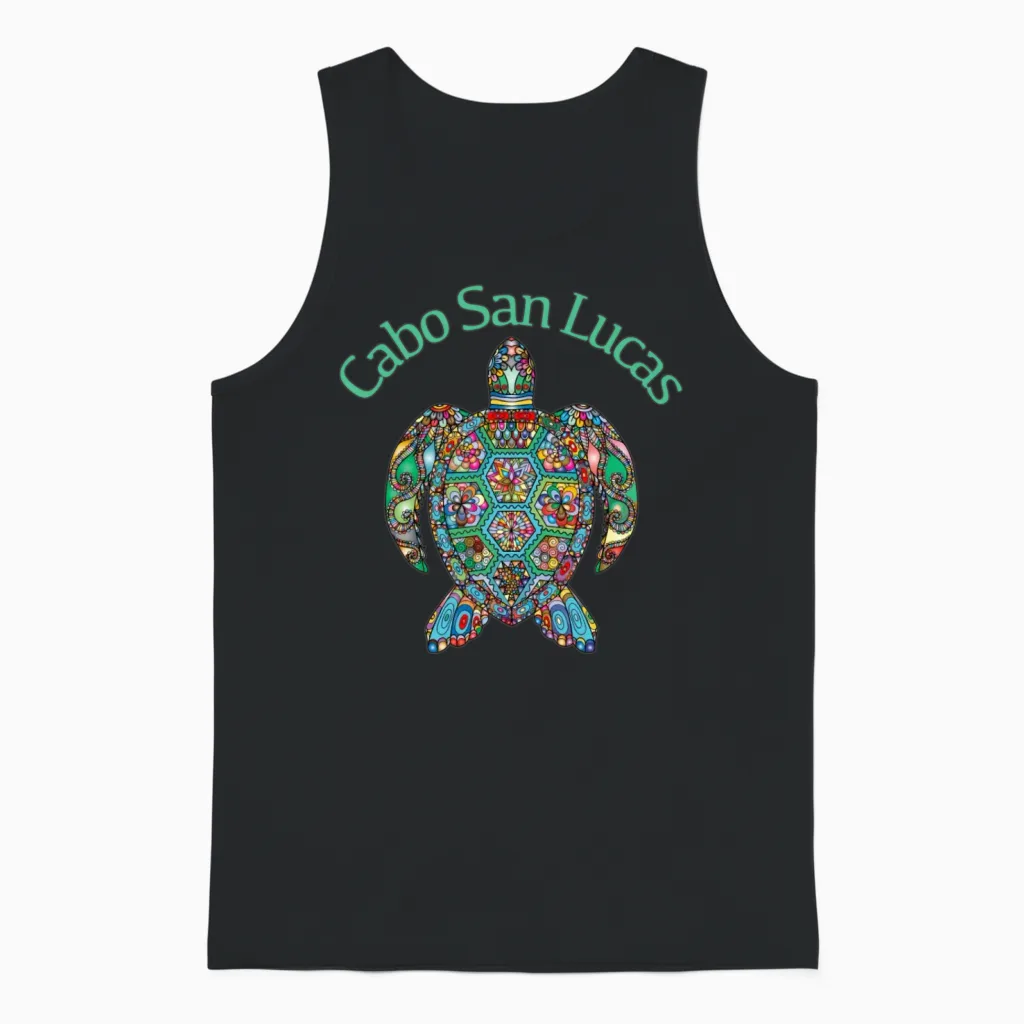 Cabo San Lucas Tribal Turtle Unisex Tank Top in Black