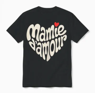 Mamie D'amour Forme De Coeur Cadeau Fête Des Grands Mères Unisex T-Shirt - Black