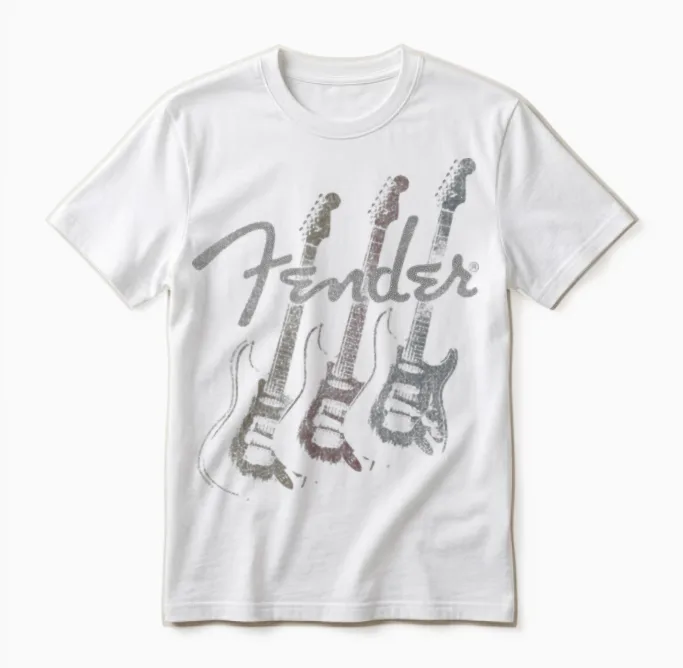 Fender Stacked Guitar Faded Logo Unisex T-Shirt in White